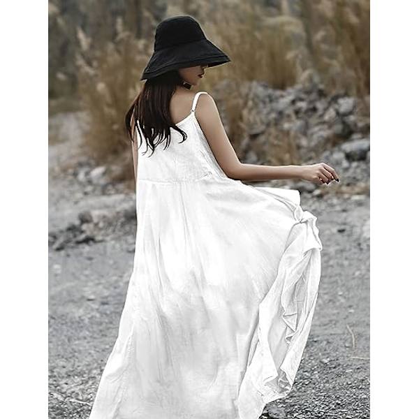 2023 Sommerkjoler til kvinder Solid Casual Loose Bohemian Kjole Spaghetti Stropper Maxi Kjole M01