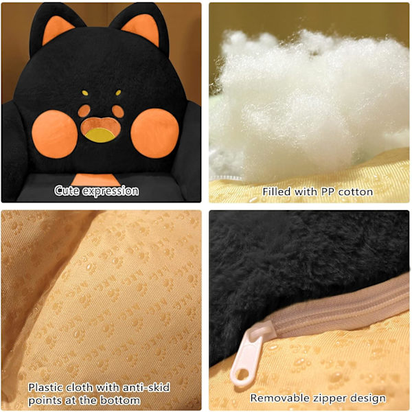 Stolen katteformet stolpude, behagelig kawaii doven sofa kontorgulv sædepude sød kat pude spil stol hjem soveværelse indretning sort 60,96 x 50,80 cm