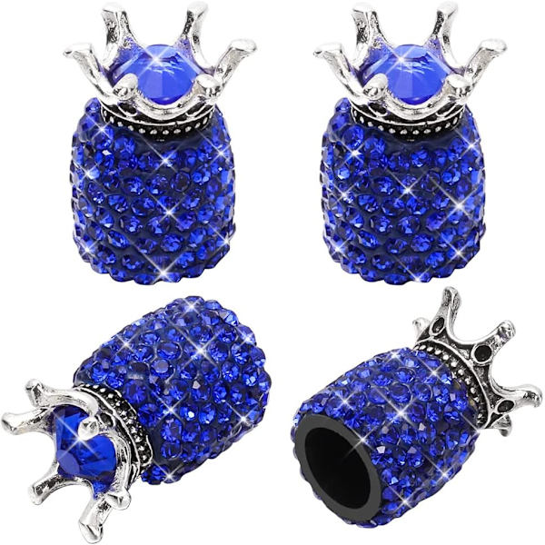 Ananas ventilhetter, 4-pak håndlagde krystallrhinestone universelle bilstøvtette dekkventilhetter for bil- og sykkelhjul (kroneblå)