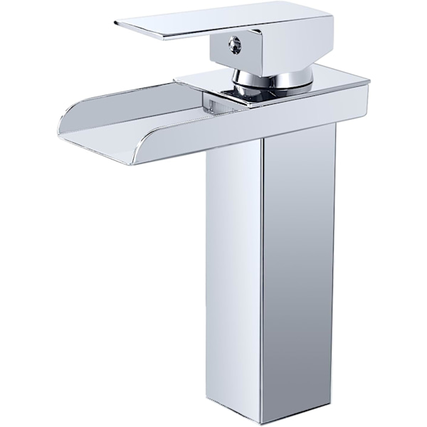 Modern vattenfall badrumskran, krom vattenfall tvättställsblandare, tvättställsblandare 140mm, mässings badrum blandare, kallt & varmt vatten tillgängligt, G 3/8