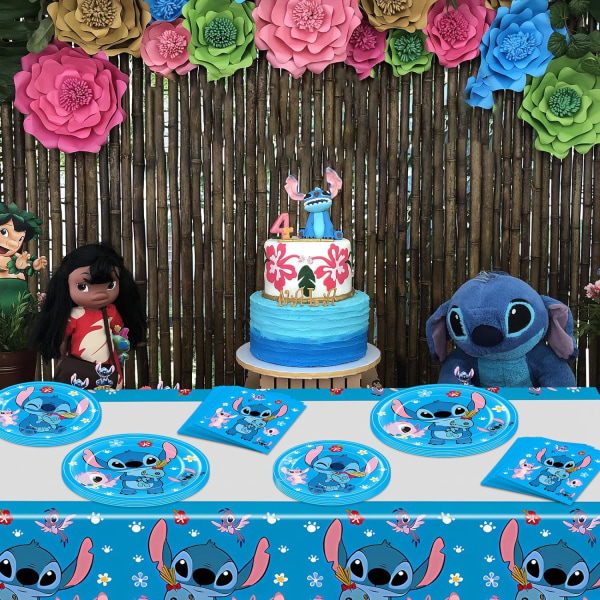 60 st Stitch Servis Sets, Stitch Birthday Party Supplies Papperstallrikar och servetter Set innehåller 20 st 7" tallrikar, 20 st 9" tallrikar 20 st servetter