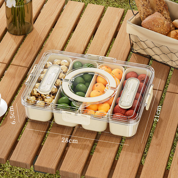 Snackbox med 8 fack med lock - delad matbricka för mat, godis, torkad frukt, nötter och kryddor - Praktisk förvaring för lunch, picknick eller kontor Four grids