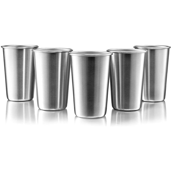 Stainless Steel Pint Glass - Stackable Pint Glass Travel Mug - Metal Mug For Outdoor Drinking - 500Ml Reusable Steel Mug - Set Of 5