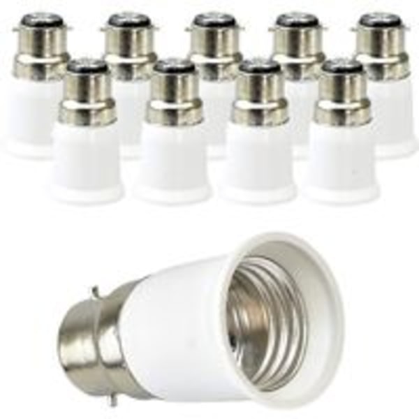 B22 till E27 sockelomvandlare, sockeladapter för LED-lampor och halogenlampor, power 200W, 0-250V, 120 graders värmebeständig, 10 st.