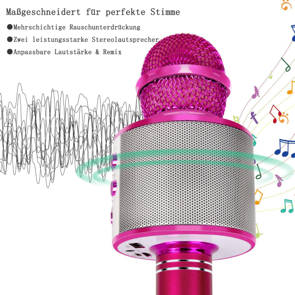 Bluetooth trådlös karaoke mikrofon med flerfärgad LED-lampa, handhållen mikrofon för barn/vuxna att sjunga, kompatibel med Android/iOS/