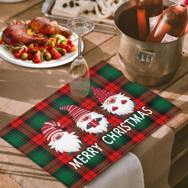 Set med 6 julebrikker, røde og grønne rutete julebrikker 30,48 x 45,72 cm til spisebord, julebrikker (grønn og rød)