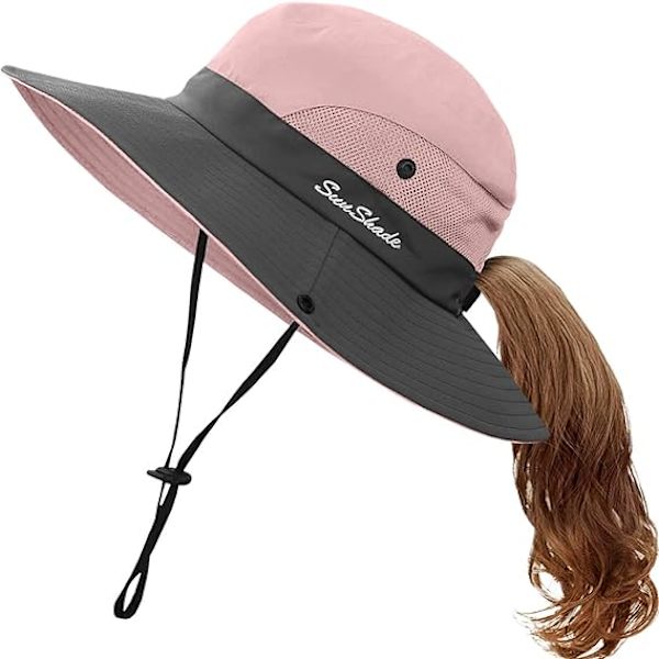 Barn UV Solhatt med Hästhålshål UPF 53 Bucket Cap för Flickor Sommar Strand ＆ Fiske