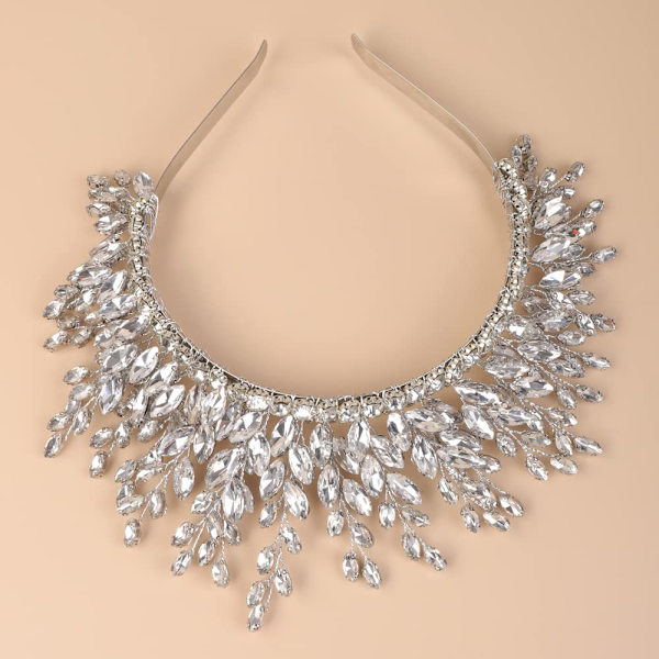 Brud Krystall Hårstykke Sølv Brud Hodebånd Bryllup Håndlaget Hårtilbehør Krystall Rhinestone Brud Hodeplagg for Kvinner Brede Brud Hodebånd