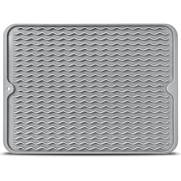 Silikon tørkematte for oppvask, varmebestandig tørkematte, sklisikker, enkel å rengjøre tørkematte for kjøkkenbenk vask (40,64 cm x 30,48 cm, grå)