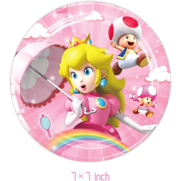 40 kpl Prinsessa Peach -syntymäpäiväjuhlatarvikkeita, sisältää 20 lautasta ja 20 serviettiä Prinsessa Peach -juhlan koristeluun