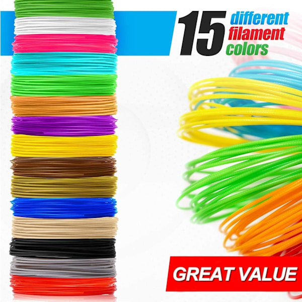 3D-penna för leksaker med LCD-skärm + 12 färger 36m 1.75mm PLA ABS-filament för barn och vuxna Black