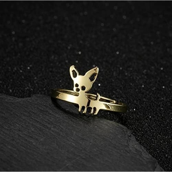 Åpen justerbar chihuahua hund finger ring i rustfritt stål for kvinner og jenter