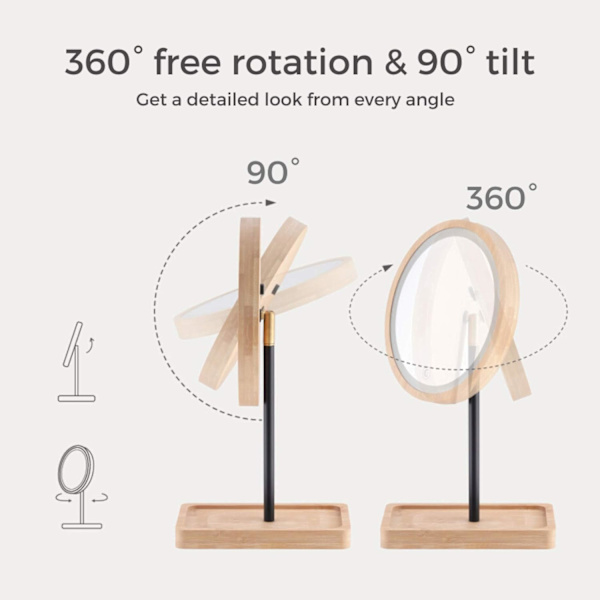 Lighted LED Makeup Mirror Vanity Mirror med 3 farve lys, trådløs USB genopladeligt batteri, 360° rotation