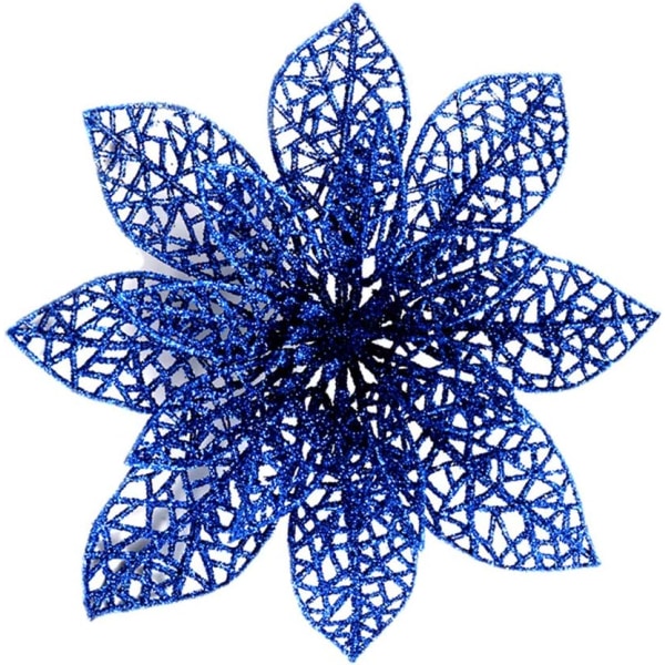 Heyone 10 st blå glittrande julstjärneblommor julgransprydnader, glittrande julstjärnebuskar juldekorationer
