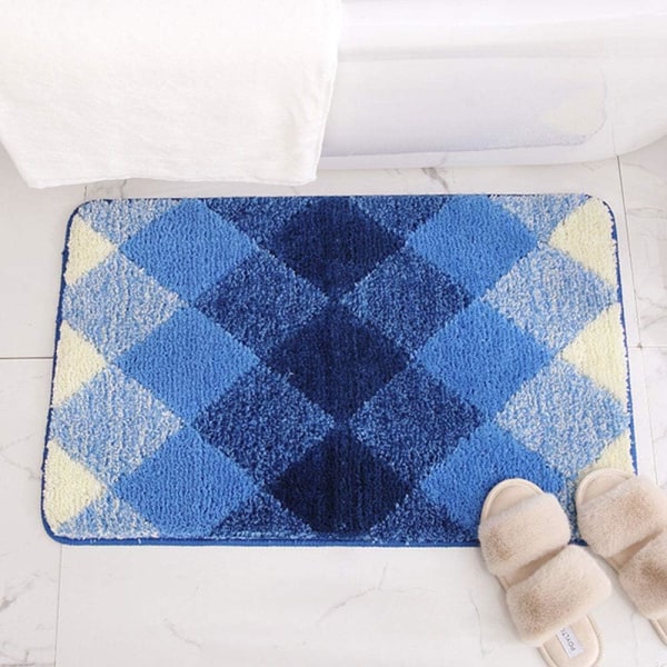 Gradient Diamant Bademåtte Mikrofiber Blød Shaggy Bademåtte Skridsikker Absorberende Plys Gulvtæppe til Badekar Bruser Badeværelse (Blå, 24\"x35\")