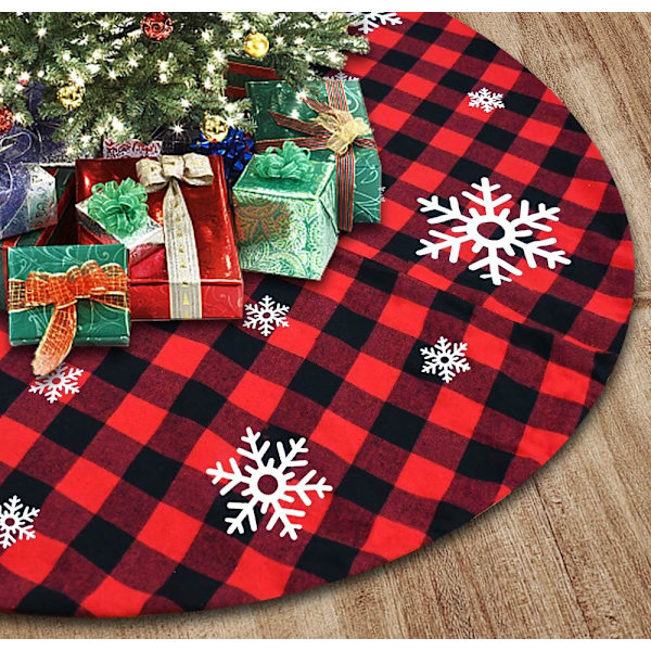 Heyone 48 tommers rutete snøfnugg juletre skjørt - Større 3 tommers rød og svart buffalo rutete rutete tre skjørt matte - 4 fot diameter