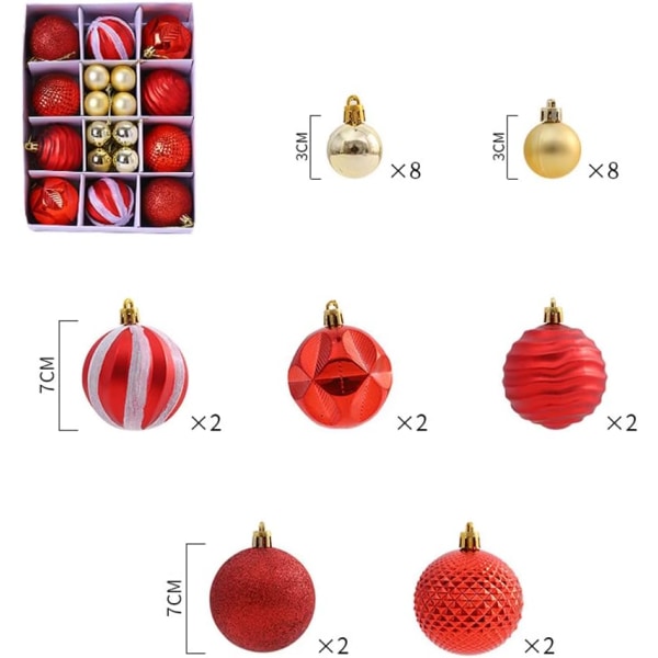 Julekugler, 26 stk. Julepynt, Juletræskugle Juletræshæng Ø3cm, Ø7cm, Juletræskuglesæt