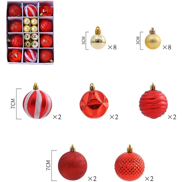 Julgranskulor, 26 st julgransdekorationer, julgranskulor julgranshängande Ø3cm, Ø7cm, julgranskulor set