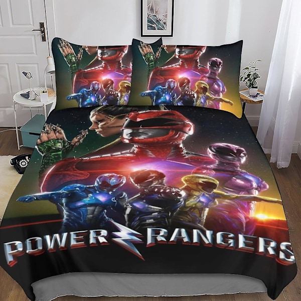 Power Rangers Dynesett Sengetøy, 3-delt Sett Dynetrekk Lettstelt, Sci-fi Dynetrekk Putetrekk med Glidelåslukking Myk Mikrofiber Single135x200cm