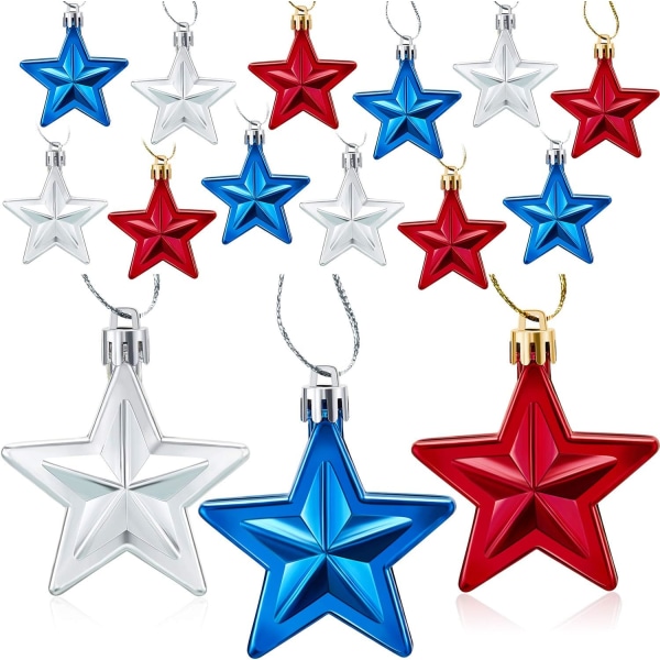 18 stykker hængende stjerne julepynt hængende ornamenter julepynt til indendørs udendørs jul (blå rød og sølv)