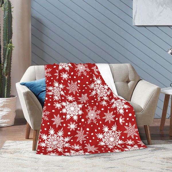 Vinter Snøfnugg Rød Dekken Teppe Super Myk Varm Fire Sesonger Jul Dekorasjon Ull Teppe For Seng Stol Bil Sofa Soverom 203.2 cm X 152.4 cm