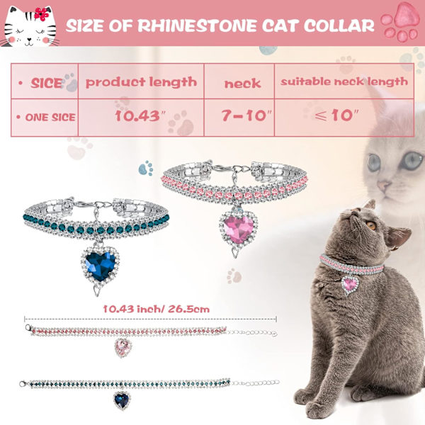 4 stycken strass katt halsband hjärta bling breakaway katt halsband justerbar krage mjuk sammet kattunge krage med strass kärleks hjärta (7,9-9,8 tum)
