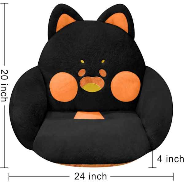 Stolen katteformet stolpude, behagelig kawaii doven sofa kontorgulv sædepude sød kat pude spil stol hjem soveværelse indretning sort 60,96 x 50,80 cm
