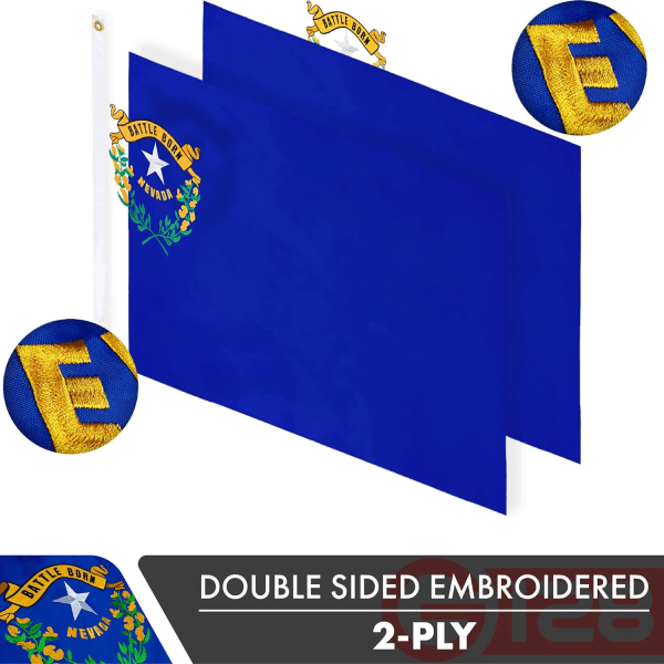 – 2 Pack: Nevada State Flag | 3x5 feet | Double Sided Embroidered 210D - Indoor/Outdoor, Brass Grommets, Heavy Duty Polyester, 2-ply