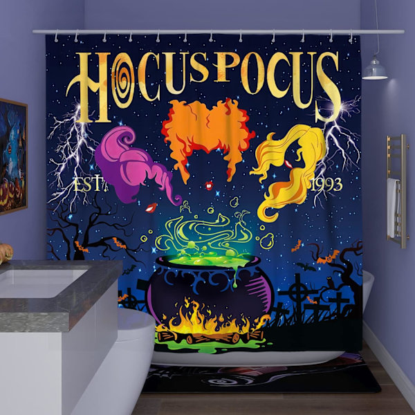 Halloween Duschdraperi Set Vattentät Tyg-72\" x 72\", Hocus Pocus Dekor för Badrum Halloween Badrum Hem Inomhus Dekorationer