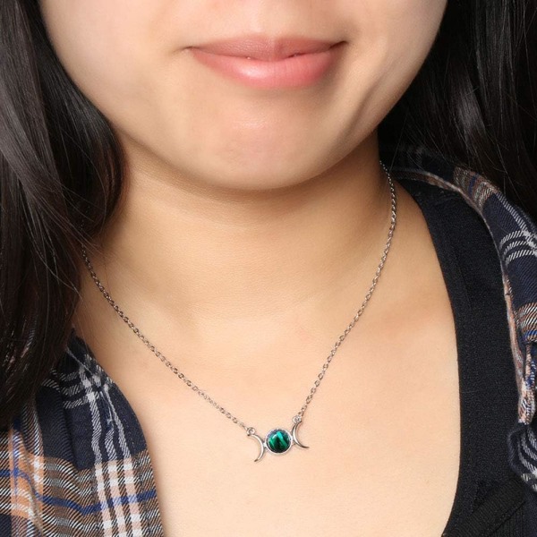 Heyone Silver Triple Moon Goddess Symbol Opal Natursten Hänge Halsband