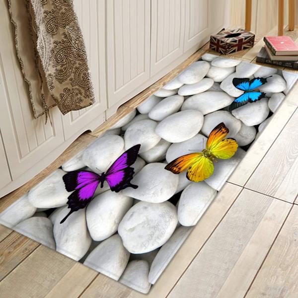 Sommerfugl Sten Tryk 17MM Tyk Memory Skum Badeværelse Tæppe og Dørmåtte Skridsikker Absorberende Super Bademåtter Komfortabel Flannel 47 X 16 Tommer