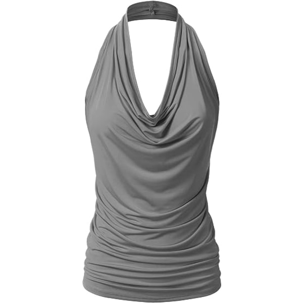 Kvinners Casual Halter Neck Draped Front Sexy Ryggløs Tank Top (stor)