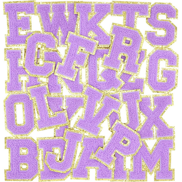 Englannin kirjain G - Silitysmerkit korjauslaastareille Aakkoset Ompelemissovellukset Vaatteiden merkit, Kultaisella glitter-reunuksella, Liima-taustatarra（Violetti G）GPurple