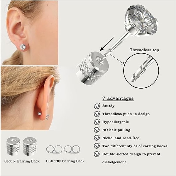 Kvinnors hypoallergena örhängen i rostfritt stål Cubic Zirconia Örhängen Stift Set Multi-Pack, CZ örhängen för män 5 par 4-8 mm