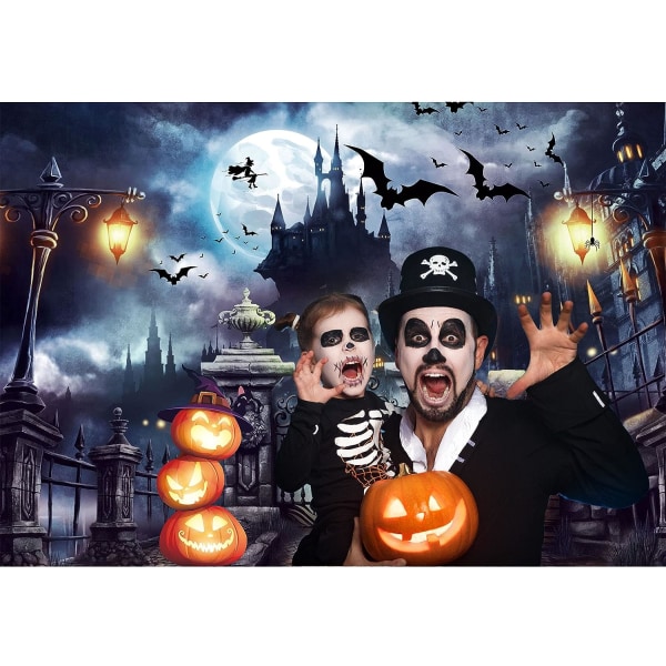 7x5FT Polyester Halloween Bakgrund Slott Fladdermus Pumpa Fotografi Bakgrund för Fest Dekorationer Tillbehör Foto Bakgrund Banner