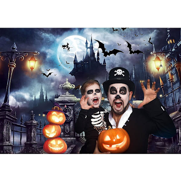 7x5FT Polyester Halloween-taustakangas Linna Lepakko Kurpitsa Valokuvaustausta Juhlatavaraksi Valokuvaustaustakankaaksi
