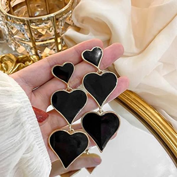 Heyone Chic Grønne Emallje Hjerte Ørestikker Post Guld Rød Sammenlåsende Hjerte Drop Dangle Øreringe til Kvinder Piger Jul Valentinsdag Gave