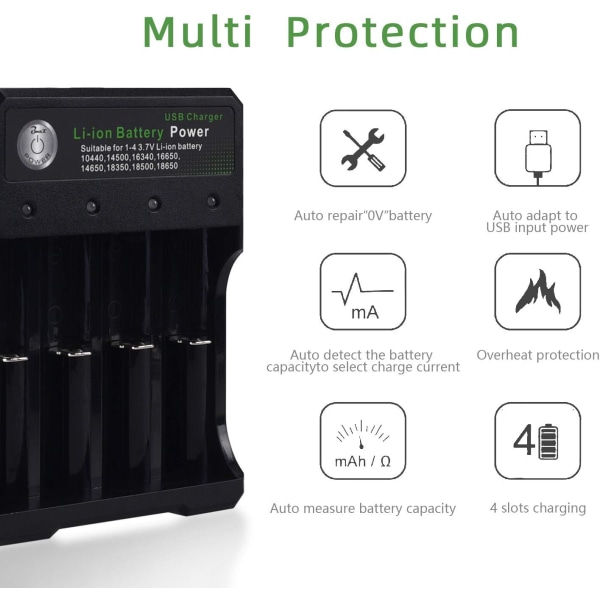 Batterioplader 18650 Li-ion batterioplader Genopladelig batterioplader 4 slot batteriopladningsadapter