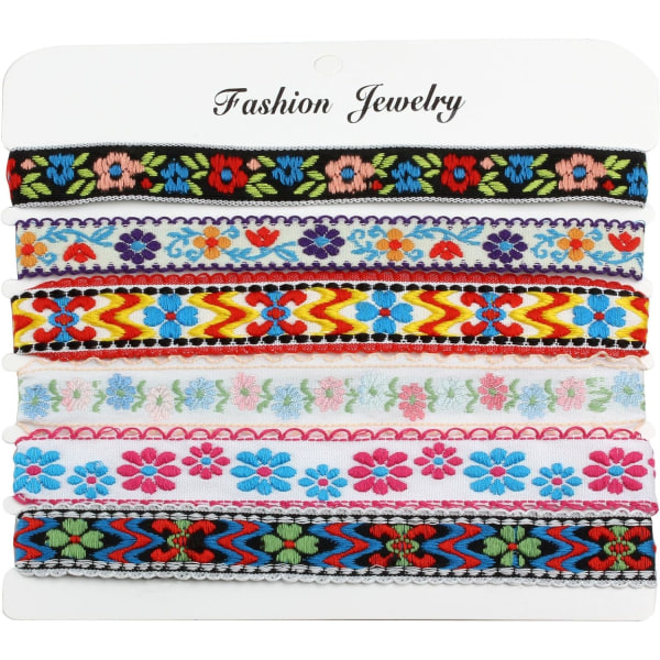 6 stk. Boho Blomsterbroderi Choker Halskæde til Kvinder Vintage Gotiske Chokers