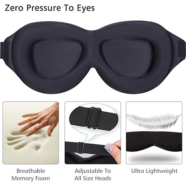 Unimaske, 3D-muotoiltu 100 % pimentävä unimaske, unimaske säädettävällä hihnalla, pehmeä ja mukava yöside