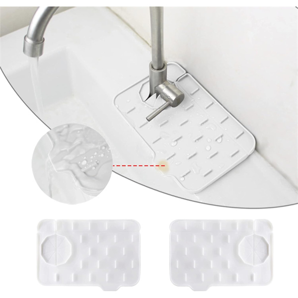 2 st silikon diskbänksmatta, minidiskbänksskydd för köksbänkskydd Självdrainagedesign (vit+vit, 8,3 tum x 5,7 tum)