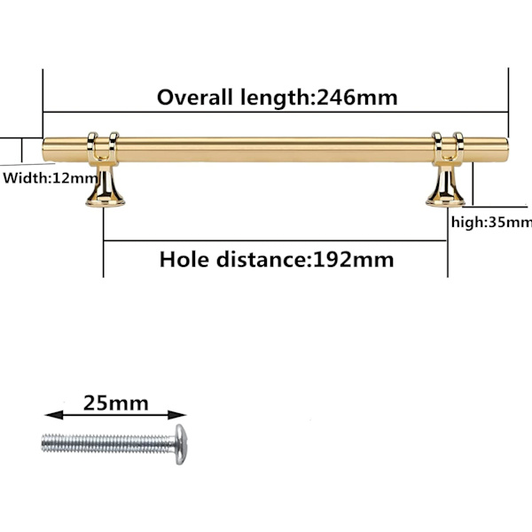 Set med 6 möbelhandtag köksmöbler handtag gyllene handtag - guld kökshandtag zinklegering lådhandtag centrum avstånd 192mm