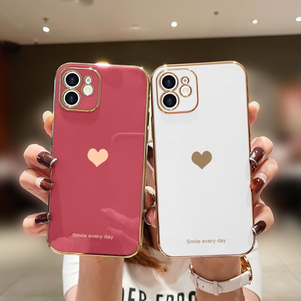 Compatible with iPhone 12 Case for Women Girl Cute Love-Heart Luxury Bling Soft Back Cover Raised Full Camera iPhone 12, Bright Blush