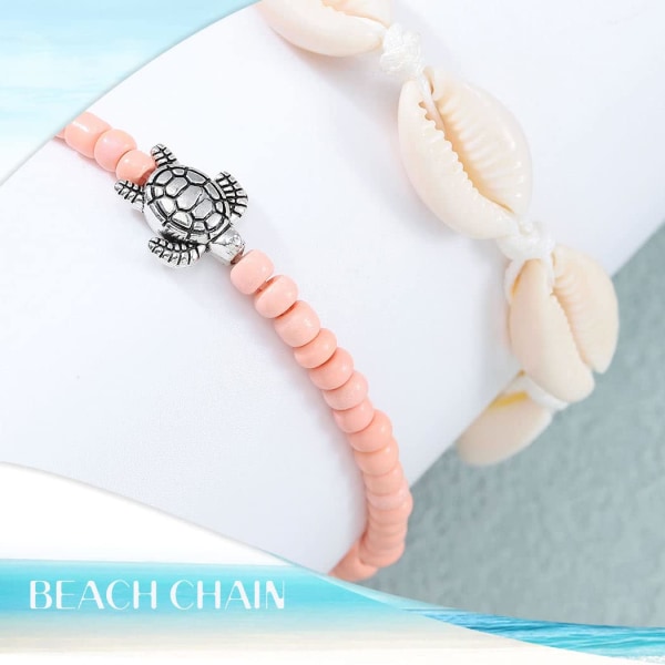 Boho Ankels Layered Ankel Armband Shell Anklet Beaded Anklet Chain Beach Foot Smycken för kvinnor och flickor