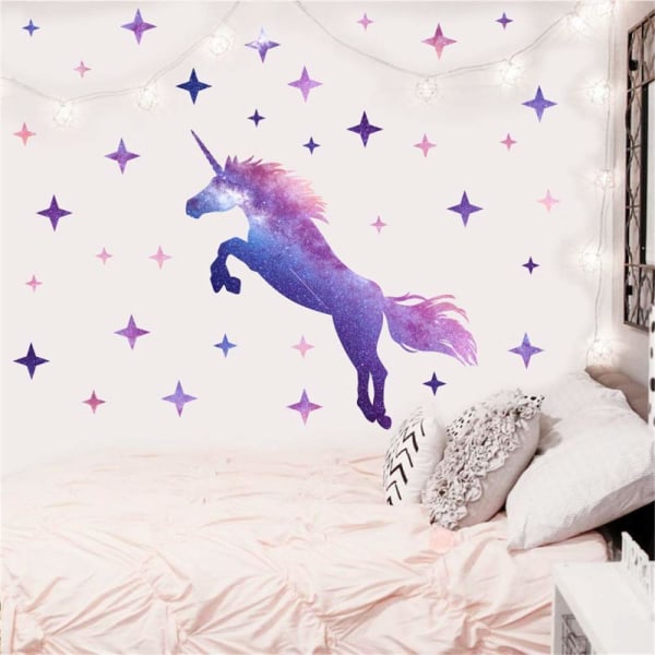 KATEA Dream Unicorn väggdekaler, stora skala och sticka Unicorn väggdekaler med stjärnor för flickor Barn sovrum, 16,5 x 39,4 tum - -