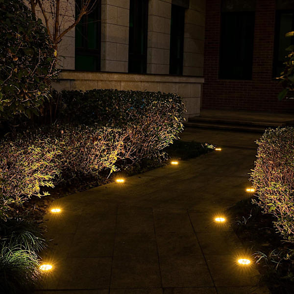 Solcelled Jordlys, 8 LED Solcelledrevne Disklys Udendørs Vandtæt Landskabspleje Belysning  (8, Varm Hvid)
