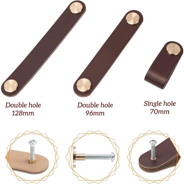 4 stk. lædermøbelgreb, skabslågegreb i læder, skuffeknob i læder, vintage møbelgreb til skabe, kommode, køkken (blå, 128 mm)