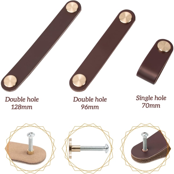 4 stk. lædermøbelgreb, skabslågegreb i læder, skuffeknob, vintage møbelgreb til skabe, kommode, køkken (lyserød, 128 mm)