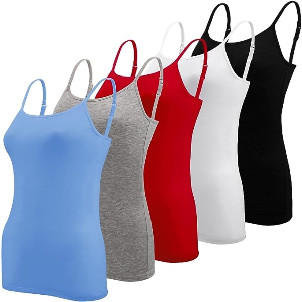 5 stk. Basic Camisole Justerbar Camisole Spaghetti Stropp Tank Top for Kvinner og Jente (Stor)