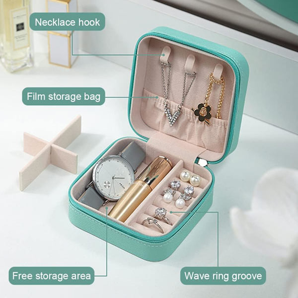 Bærbar smykkeskrin Organizer PU Læder Mini Rejse Smykke Opbevaringsboks til Ringe Øreringe Halskæde Armbånd Smykker Gave til Kvinder Piger Hvid